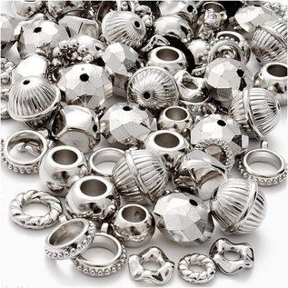 Embellishments / Verzierungen 12 metallisert, sølv-fargede ringer, Ringer, perler