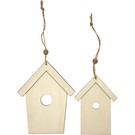 Holz, MDF, Pappe, Objekten zum Dekorieren Wooden bird, 2 bird houses, H: 13 + 17.5 cm, thickness: 5 mm