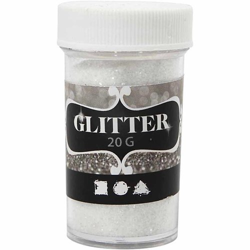 BASTELZUBEHÖR, WERKZEUG UND AUFBEWAHRUNG Glitter, D: 35 mm, hoogte: 60 mm, wit, 20g BASTELZUBEHÖR, WERKZEUG UND AUFBEWAHRUNG Glitter, D: 35 mm, hoogte: 60 mm, wit, 20g
