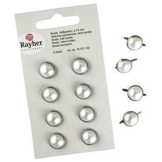 Embellishments / Verzierungen Brads, Halbperlen, ø 12 mm, 8 Stück, weiß