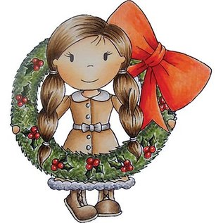 STEMPEL / STAMP: GUMMI / RUBBER Rubber stamp: girl with Christmas wreath