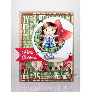 STEMPEL / STAMP: GUMMI / RUBBER Rubber stamp: girl with Christmas wreath