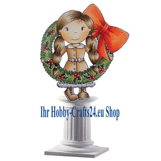 STEMPEL / STAMP: GUMMI / RUBBER Rubber stamp: girl with Christmas wreath