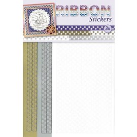 STICKER / AUTOCOLLANT Cinta de etiquetas engomadas de las estrellas en oro, plata y blanco