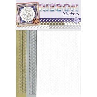 STICKER / AUTOCOLLANT Ribbon Stickers stars in gold, silver and white