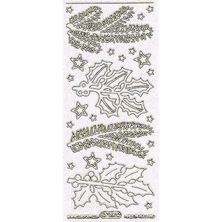 STICKER / AUTOCOLLANT Ziersticker avec des branches de pin blanc motifs de paillettes et d'or