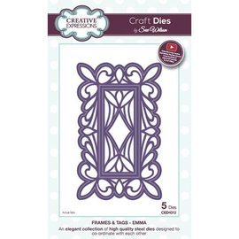 CREATIVE EXPRESSIONS und COUTURE CREATIONS Snij- en embossing Sjablonen: decoratief kader, 5 delen, grootste formaat: 8 x 13 cm