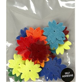 Embellishments / Verzierungen 24 Vilt bloemen, afmetingen 3,5 cm, dikte: 1 mm