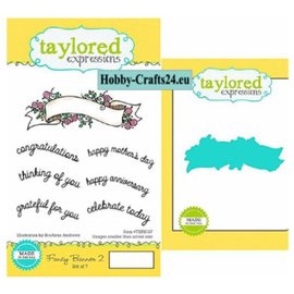 Taylored Expressions Plantillas de perforación + sello: pancarta con texto en inglés