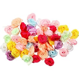 Embellishments / Verzierungen Boutons de rose, décoration en tissu, D: 14-18 mm, 25 assortis