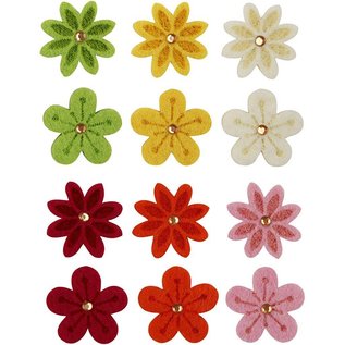 Embellishments / Verzierungen Følte blomster med rhinestone, D: 30 mm, tykkelse: 2,5 mm