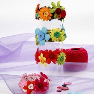 Embellishments / Verzierungen 16 colorful, wadded felt flowers in 5 different shapes