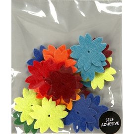 Embellishments / Verzierungen 24 fleurs en feutre, D: 3,5 cm, épaisseur: 1 mm, autocollantes