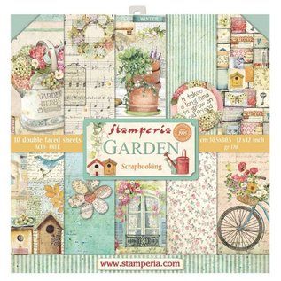 Stamperia, Papers for you  und Florella Bloc de papier pour cartes et scrapbook, format 30,5 x 30,5 cm, jardin