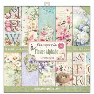 Stamperia, Papers for you  und Florella Card and scrapbook paper block, size 30.5 x 30.5 cm, "Flower Alphabet"