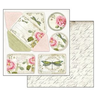 Stamperia, Papers for you  und Florella Bloque de papel para tarjetas y álbumes de recortes, tamaño 30,5 x 30,5 cm, "Letters & Flowers"