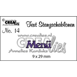 Crealies und CraftEmotions Stanzschablonen,  Text DE  "Menü"