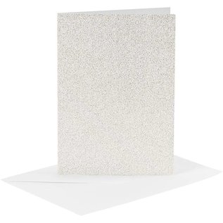KARTEN und Zubehör / Cards 4 kort og 4 konvolutter, kortstørrelse 10,5x15 cm, konvoluttstørrelse 11,5x16,5 cm, hvit, glitter