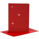 KARTEN und Zubehör / Cards 4 Karten und 4 Kuverts, Kartengröße 10,5x15 cm, rot glitter, mit Umschläge