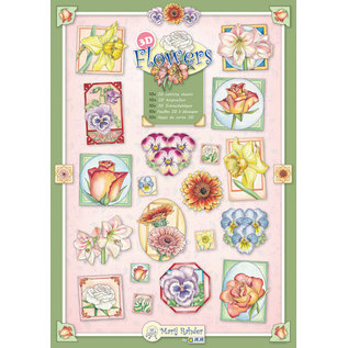 BASTELSETS / CRAFT KITS SET with 10 various stamping sheets with flowers motifs by the artist "Marij Rahder"