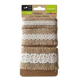 DEKOBAND / RIBBONS / RUBANS ... Assortiment de bandes de jute, kant naturel, ivoor 3 x 1m!