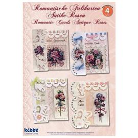 BASTELSETS / CRAFT KITS Kit di creazione completo: per 4 romantici biglietti pieghevoli "rose antiche" A6