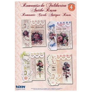 BASTELSETS / CRAFT KITS Complete crafting kit: voor 4 romantische opvouwbare kaarten "antieke rozen" A6