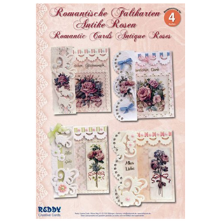 BASTELSETS / CRAFT KITS Kit completo de elaboración: para 4 tarjetas románticas plegables "rosas antiguas" A6