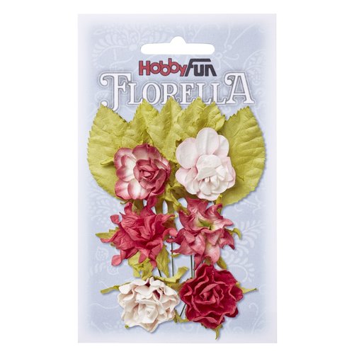 Embellishments / Verzierungen Blüten und Blätter, 6 Stück, Blüten ca. 3 cm Embellishments / Verzierungen Blüten und Blätter, 6 Stück, Blüten ca. 3 cm