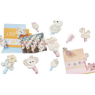 Embellishments / Verzierungen Baby braces, 10 diverse motives, in selection baby pink or baby blue