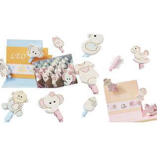 Embellishments / Verzierungen Baby bretelle, 10 diversi motivi, nella selezione baby rosa o blu bambino