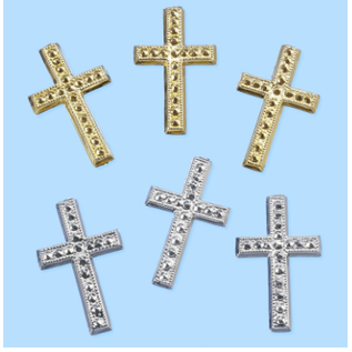 Embellishments / Verzierungen Kors, ca. 3 cm, 3 stk. Valg i sølv eller guldfarve. At designe på kort