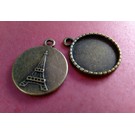 Embellishments / Verzierungen Charms, 2 pezzi, rotondo con motivo Torre Eiffel