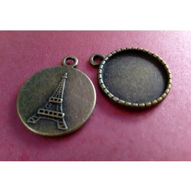 Embellishments / Verzierungen Charms, 2 pezzi, rotondo con motivo Torre Eiffel