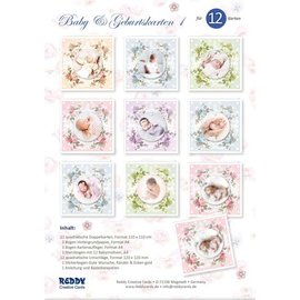 REDDY Craft Card Set, for 12 Baby / Birthday Cards! 12 square double cards format 110 x 110 cm