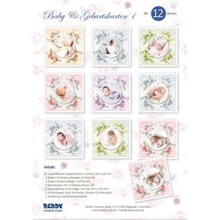 REDDY Conjunto de tarjetas de artesanía, para 12 tarjetas de bebé / cumpleaños! 12 tarjetas cuadradas dobles formato 110 x 110 cm.