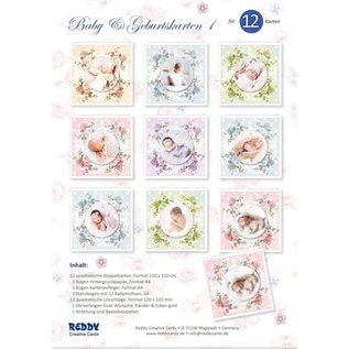 REDDY Craft Card Set, til 12 baby- / fødselsdagskort! 12 firkantede dobbeltkortformat 110 x 110 cm