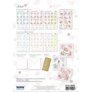 REDDY Set di carte artigianali, per 12 biglietti per neonati / compleanni! 12 carte doppie quadrate formato 110 x 110 cm