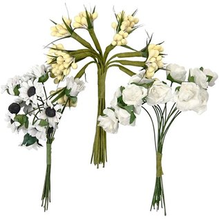 Embellishments / Verzierungen Flores artificiales hechas a mano, h: 10 cm, d: 7-8 cm, 3 diseños con 12 botones de flores cada uno