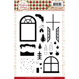 Precious Marieke Conjunto de sellos: ventana con decoraciones de invierno