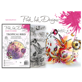 CREATIVE EXPRESSIONS und COUTURE CREATIONS Dessins à l'encre rose, timbres, A5, oiseau comme par magie!