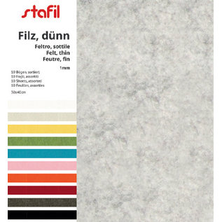 FILZ / FELT / FEUTRE Filt sæt 10 farver, 30 x 40 cm x 1 mm