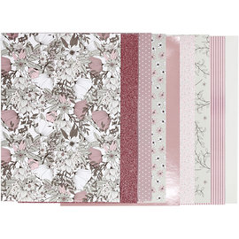 Karten und Scrapbooking Papier, Papier blöcke Nydelig blokk med designpapir, størrelse 21x30 cm, 120 + 128 g, brun, beige, hvit, rosa, 24 ark