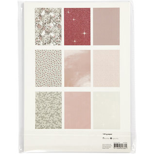 Karten und Scrapbooking Papier, Papier blöcke Beautiful pad with design paper, size 21x30 cm, 120 + 128 g, brown, beige, white, pink, 24 sheets!