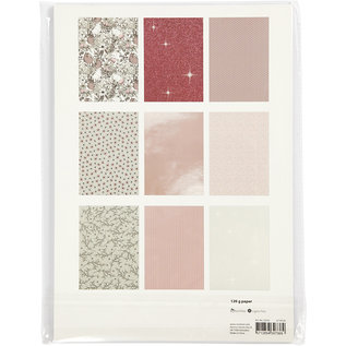 Karten und Scrapbooking Papier, Papier blöcke Superbe bloc avec papier design, format 21x30 cm, 120 + 128 g, marron, beige, blanc, rose, 24 feuilles!