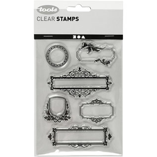 Stempel / Stamp: Transparent Silikonstempel, ark 11x15,5 cm, 6 dekorative rammer / etiketter