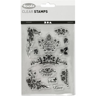 Stempel / Stamp: Transparent Silikonstempel, Blatt 11x15,5 cm, Rosen für die Ewigkeit