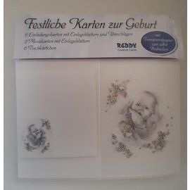 Jeu de cartes de naissance: 6 cartes d'invitation, 2 cartes de menu, 6 cartes de placement - DERNIERS ENSEMBLES!