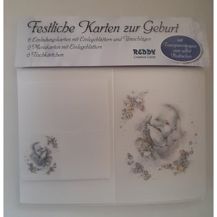 Jeu de cartes de naissance: 6 cartes d'invitation, 2 cartes de menu, 6 cartes d'endroit DERNIERS ENSEMBLES!