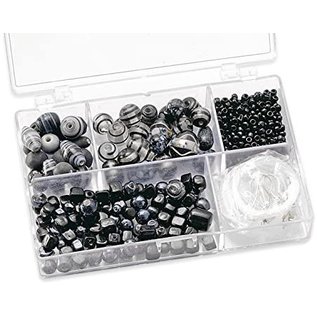 Caja surtida perlas de vidrio (11,5 x 7,5 x 2,5 cm, 80 g) negro